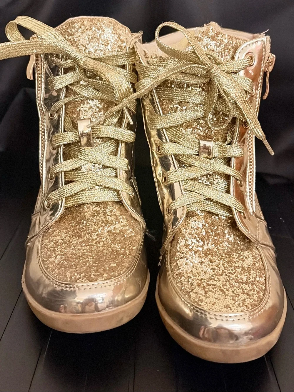 Gold Glitter High-Top Sneakers for Women
